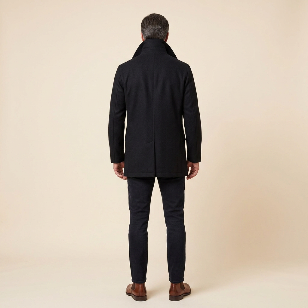 Maverick Mens Peacoat Jacket | Double-Breasted Wool, Slim Fit, Black