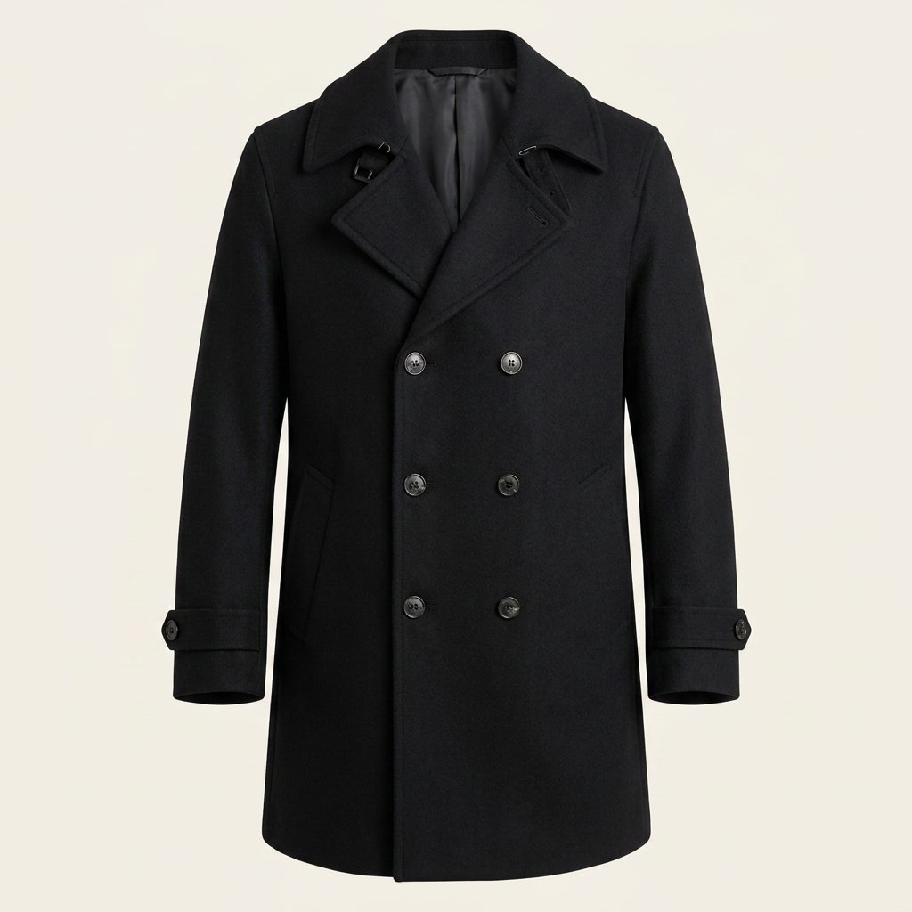Maverick Mens Peacoat Jacket | Double-Breasted Wool, Slim Fit, Black