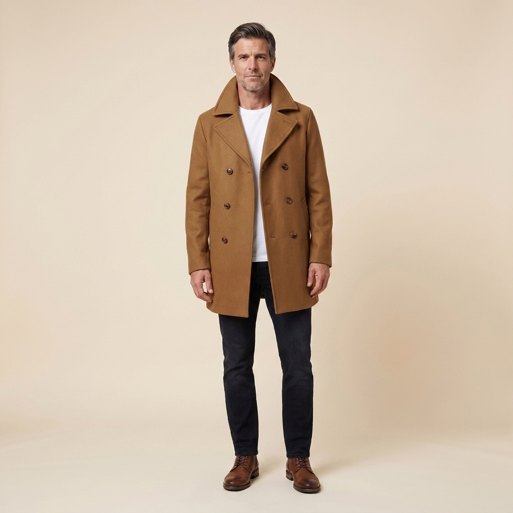 Maverick Mens Peacoat Jacket | Double-Breasted Wool, Slim Fit, Black