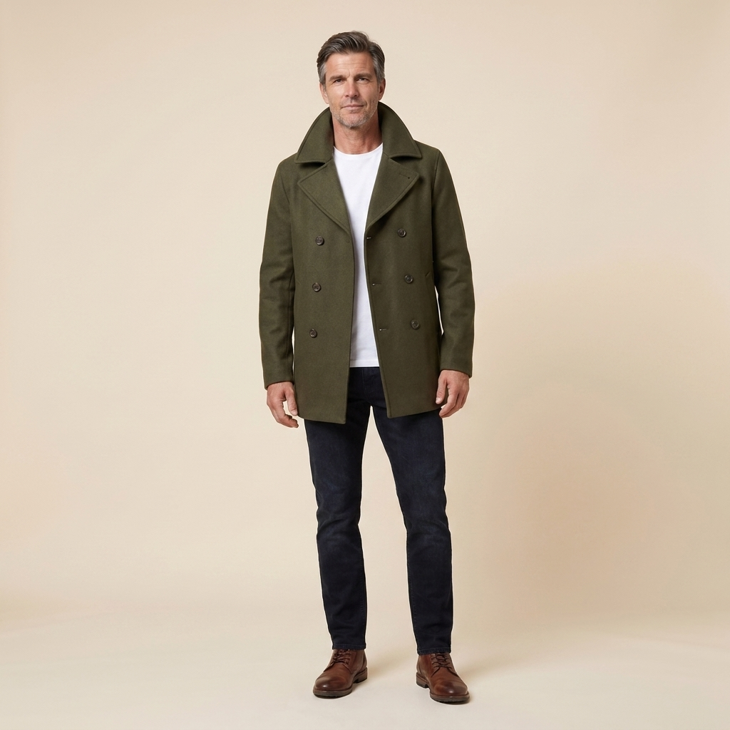 Maverick Mens Peacoat Jacket | Double-Breasted Wool, Slim Fit, Black