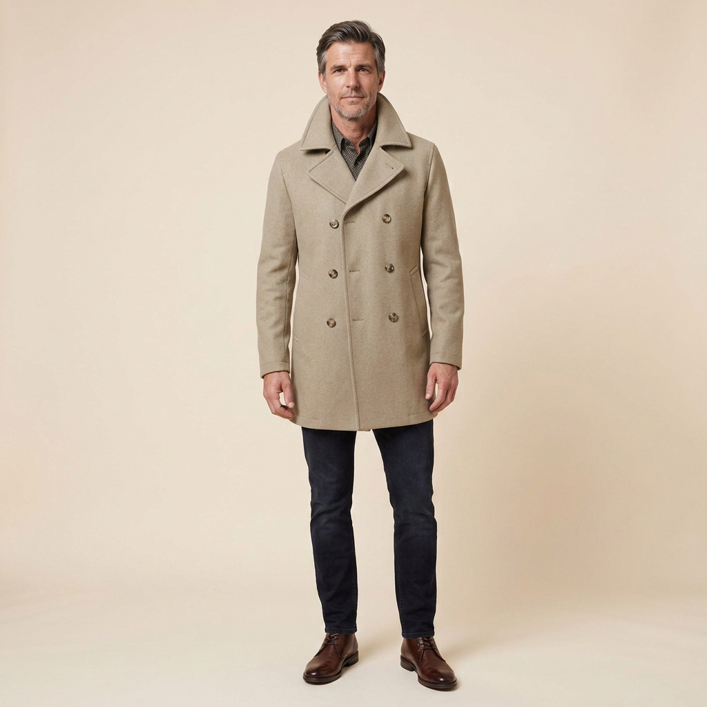 Maverick Mens Peacoat Jacket | Double-Breasted Wool, Slim Fit, Black