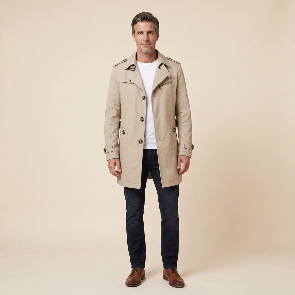 Carter Trench Coat Men | Knee-Length, Regular Fit, Adjustable Belt