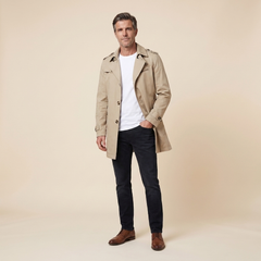 Carter Trench Coat Men | Knee-Length, Regular Fit, Adjustable Belt