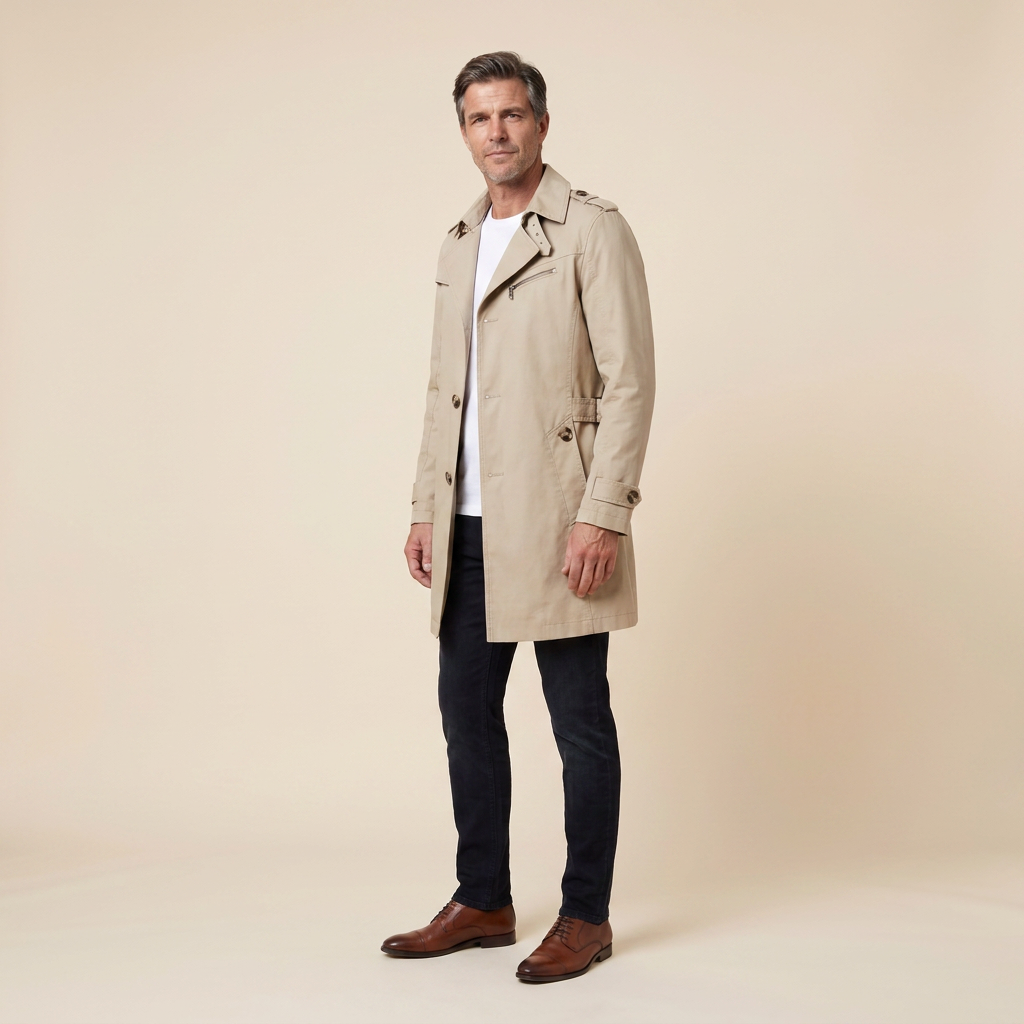 Carter Trench Coat Men | Knee-Length, Regular Fit, Adjustable Belt