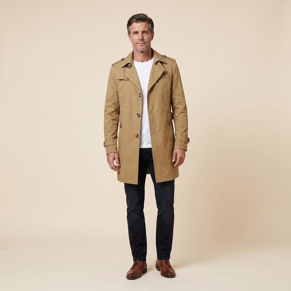 Carter Trench Coat Men | Knee-Length, Regular Fit, Adjustable Belt