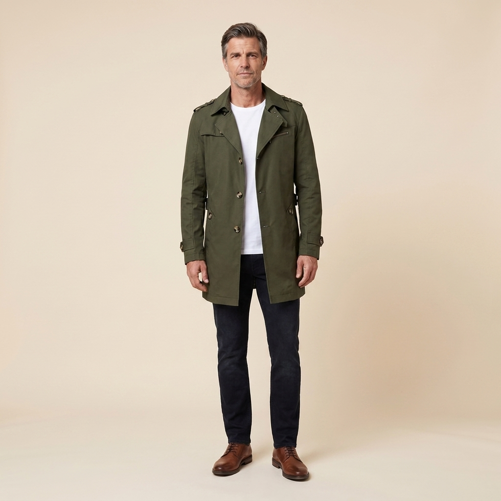 Carter Trench Coat Men | Knee-Length, Regular Fit, Adjustable Belt