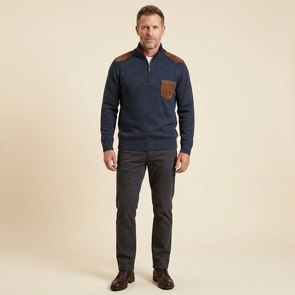 Haven Men's Sweater | Quarter Zip, Knitted Stand-Up Collar