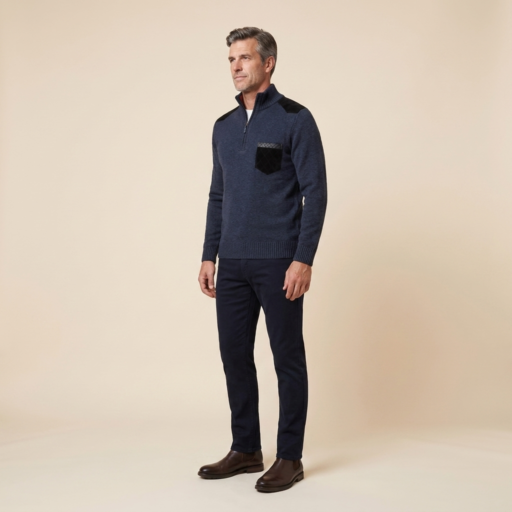 Haven Men's Sweater | Quarter Zip, Knitted Stand-Up Collar