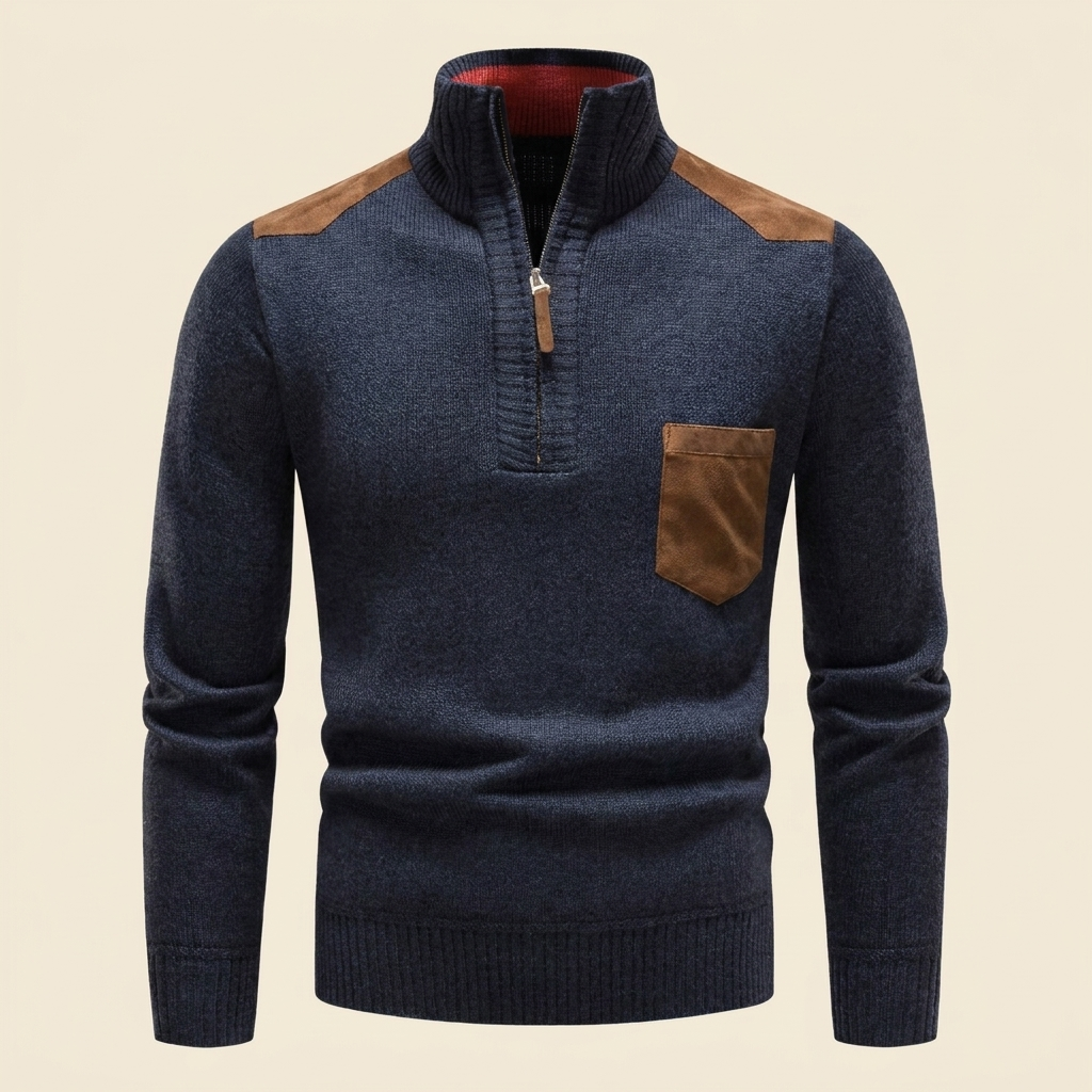 Haven Men's Sweater | Quarter Zip, Knitted Stand-Up Collar