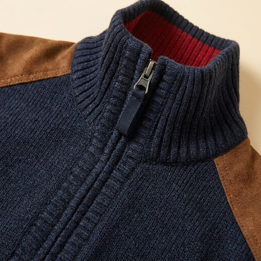 Haven Men's Sweater | Quarter Zip, Knitted Stand-Up Collar