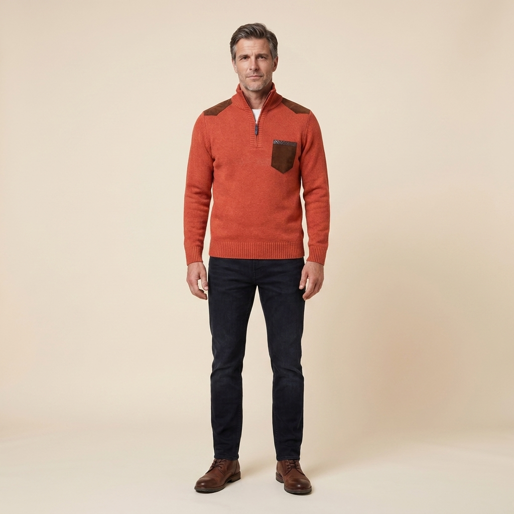 Haven Men's Sweater | Quarter Zip, Knitted Stand-Up Collar