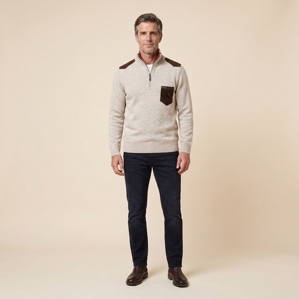 Haven Men's Sweater | Quarter Zip, Knitted Stand-Up Collar