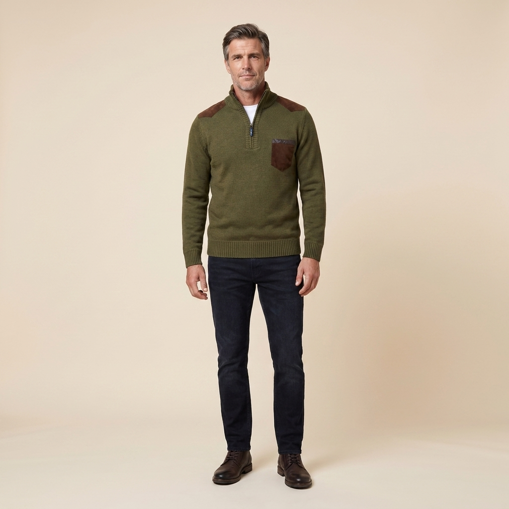 Haven Men's Sweater | Quarter Zip, Knitted Stand-Up Collar
