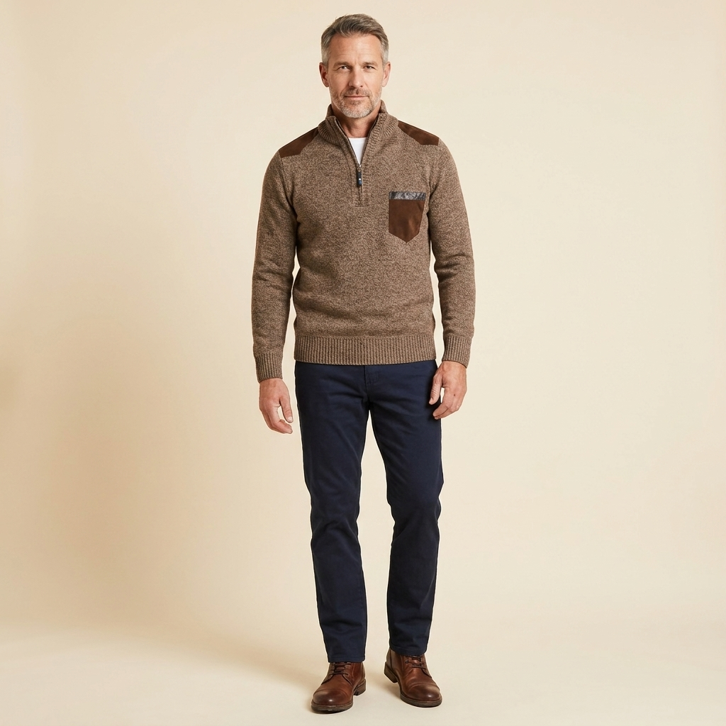 Haven Men's Sweater | Quarter Zip, Knitted Stand-Up Collar