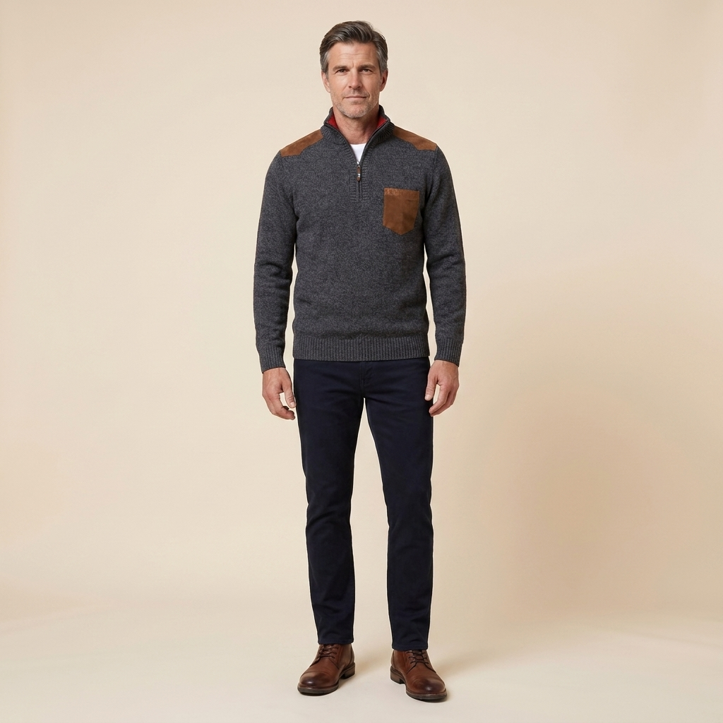 Haven Men's Sweater | Quarter Zip, Knitted Stand-Up Collar