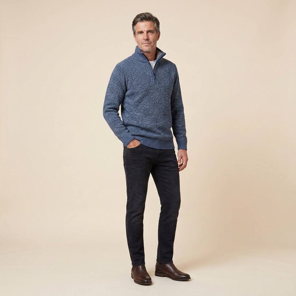 Heston Quarter Zip Sweatshirt | Knitted Warm Fleece, Slim Fit