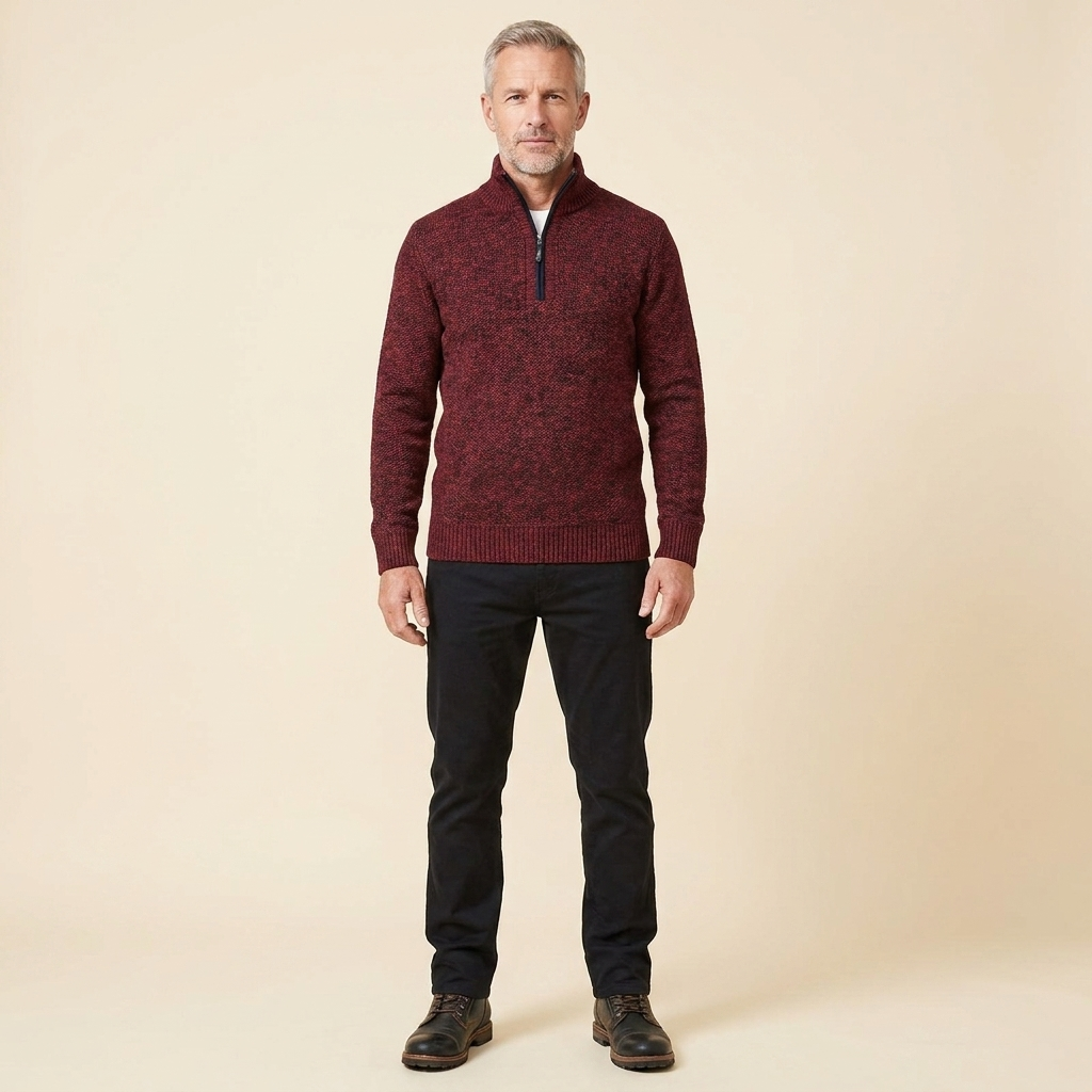 Heston Quarter Zip Sweatshirt | Knitted Warm Fleece, Slim Fit