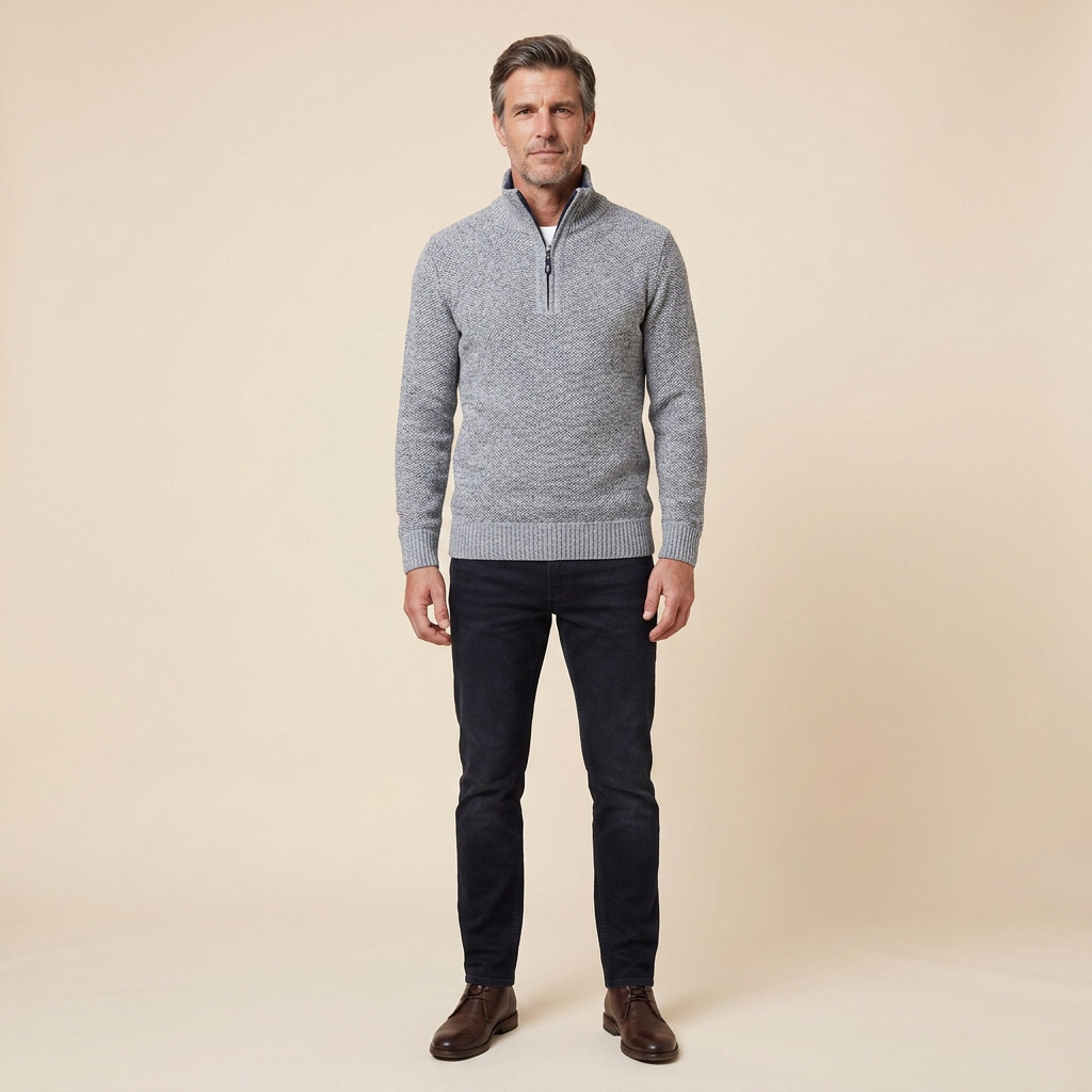 Heston Quarter Zip Sweatshirt | Knitted Warm Fleece, Slim Fit
