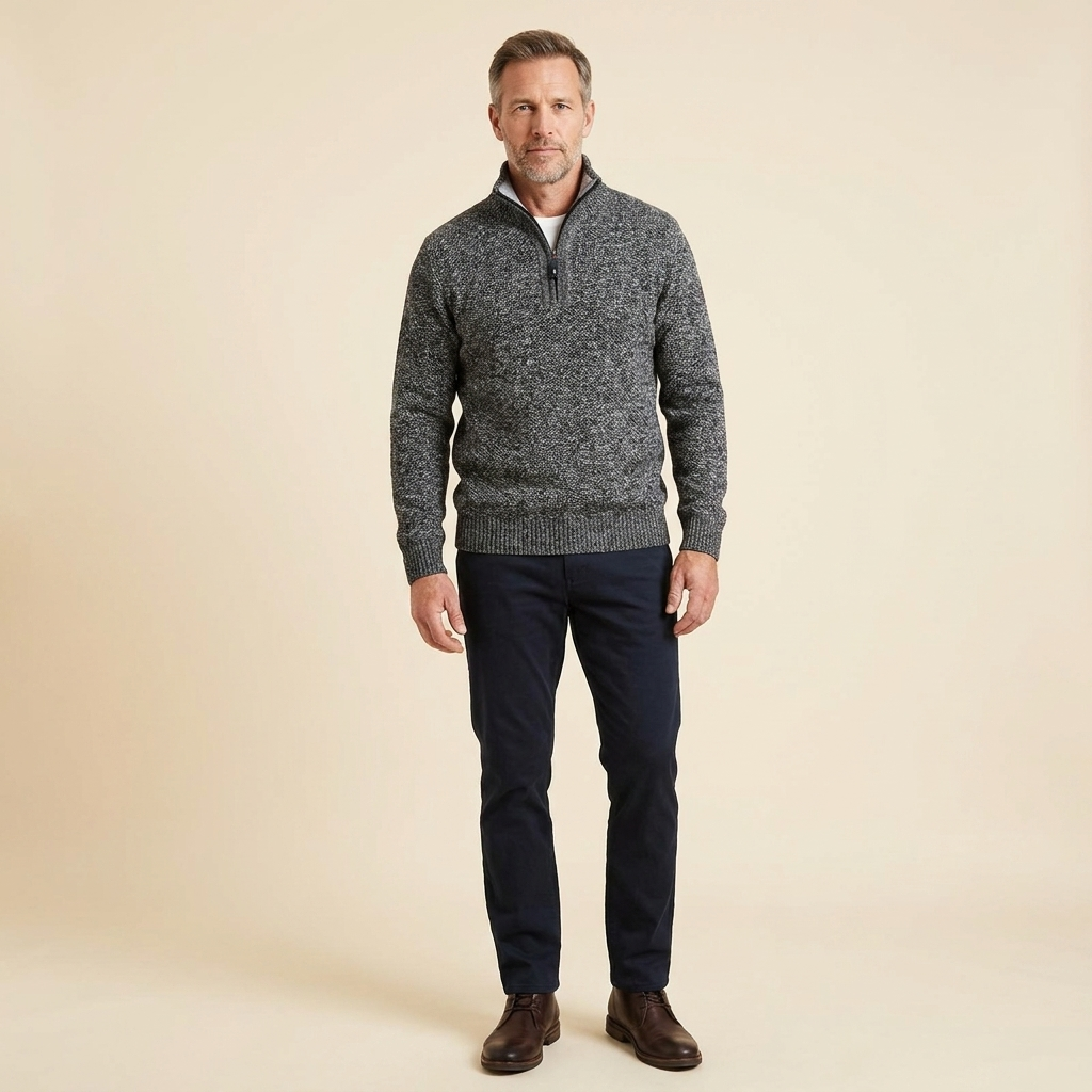 Heston Quarter Zip Sweatshirt | Knitted Warm Fleece, Slim Fit