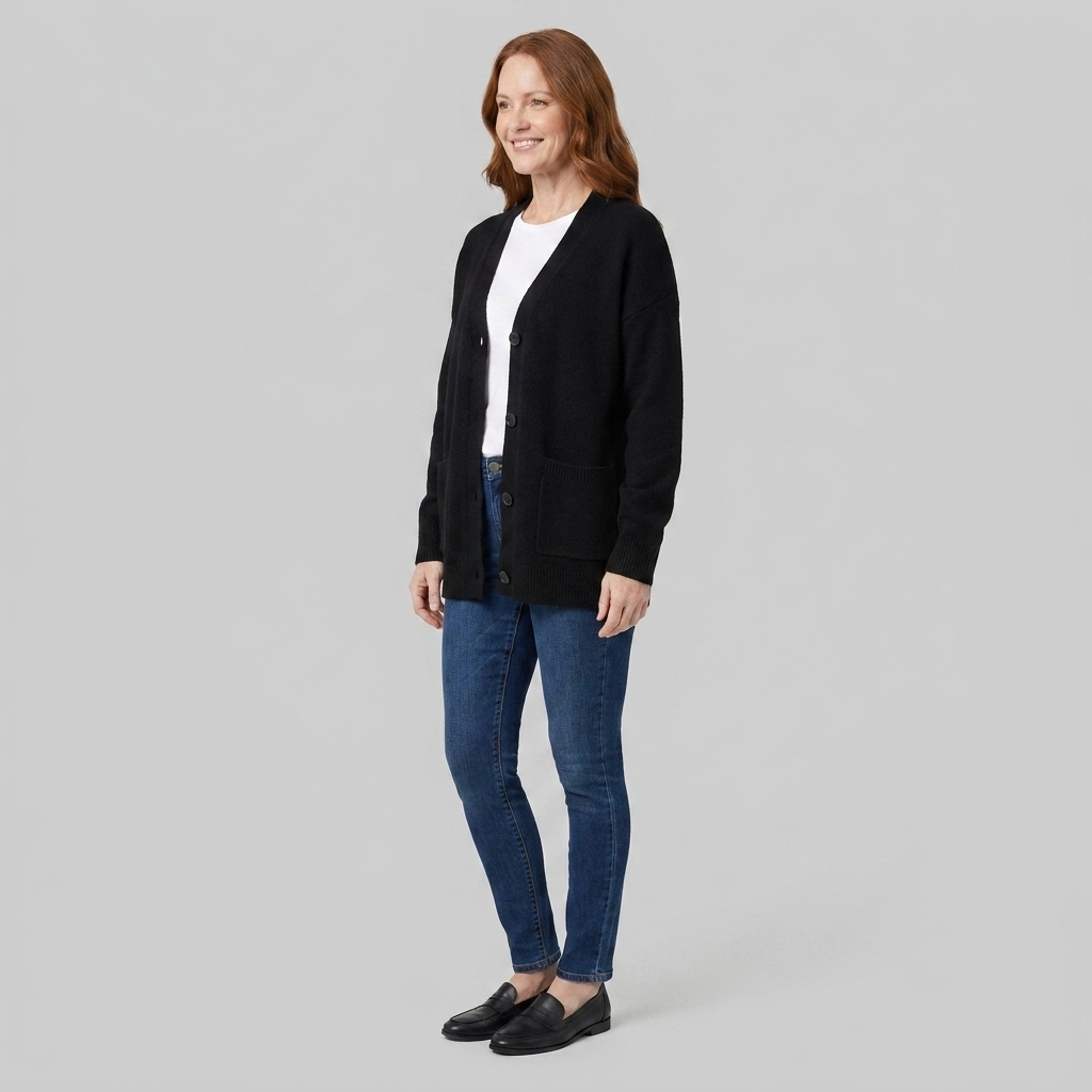 Sable Black Cardigan | Soft Knit with Pockets, V-Neck Design