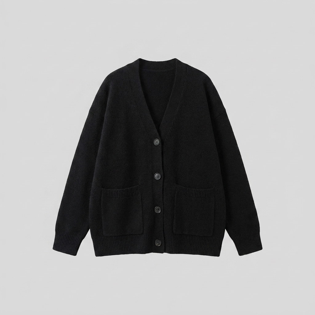 Sable Black Cardigan | Soft Knit with Pockets, V-Neck Design