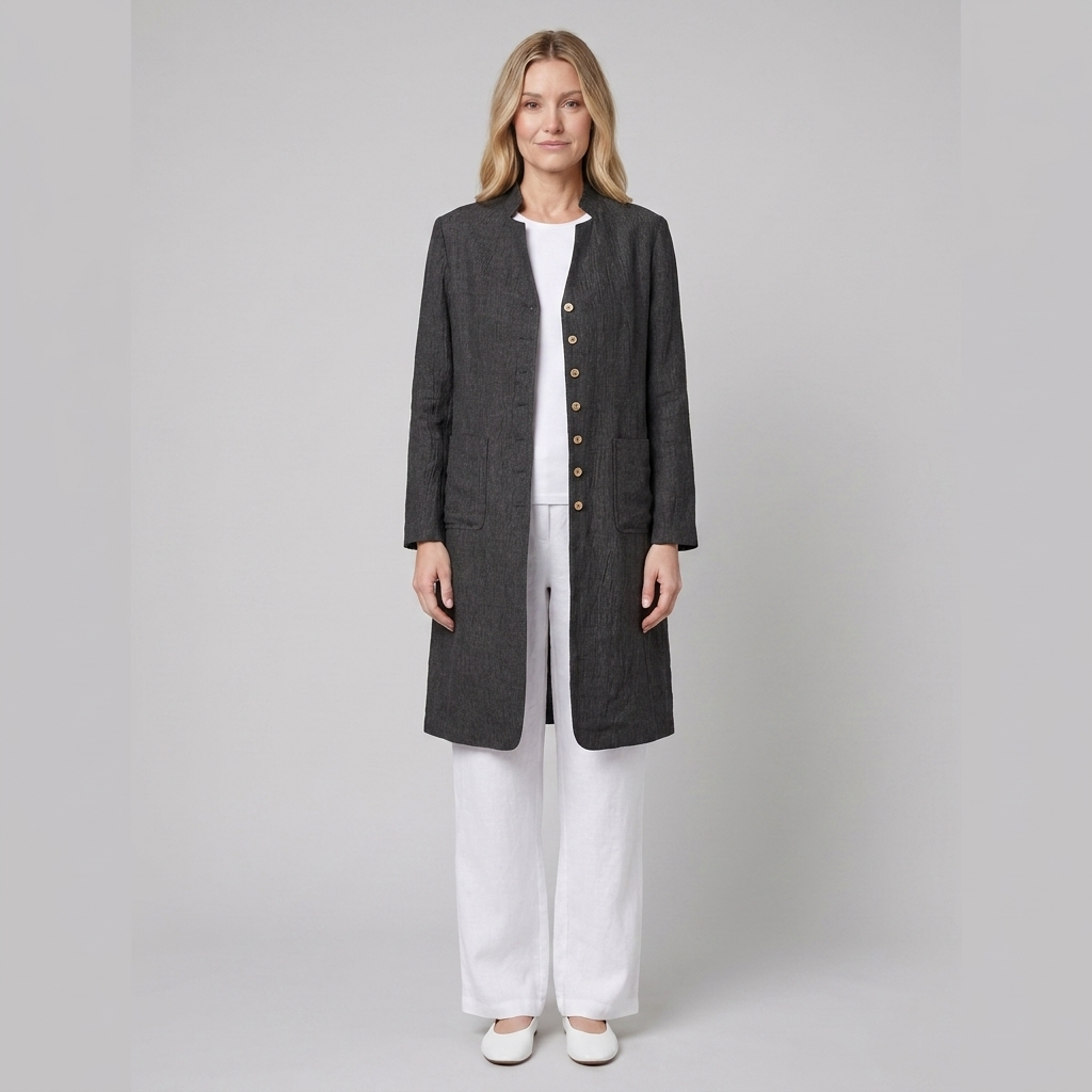 Jovia Linen Shirt Jacket | Mandarin Collar, Button-Up, Women's Fashion