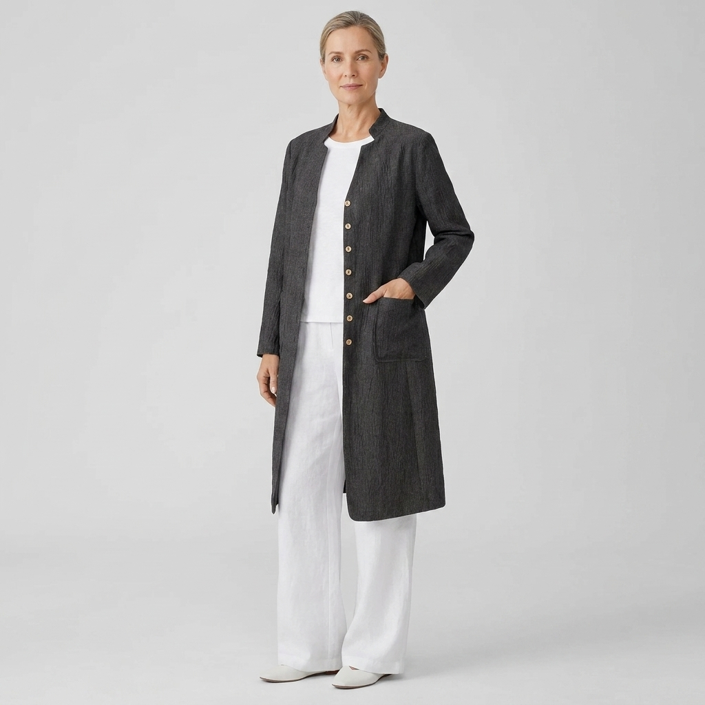 Jovia Linen Shirt Jacket | Mandarin Collar, Button-Up, Women's Fashion