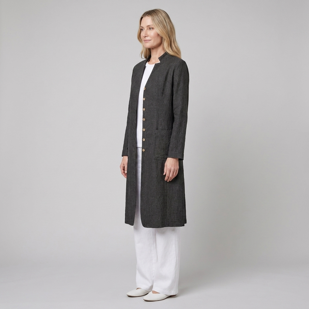 Jovia Linen Shirt Jacket | Mandarin Collar, Button-Up, Women's Fashion
