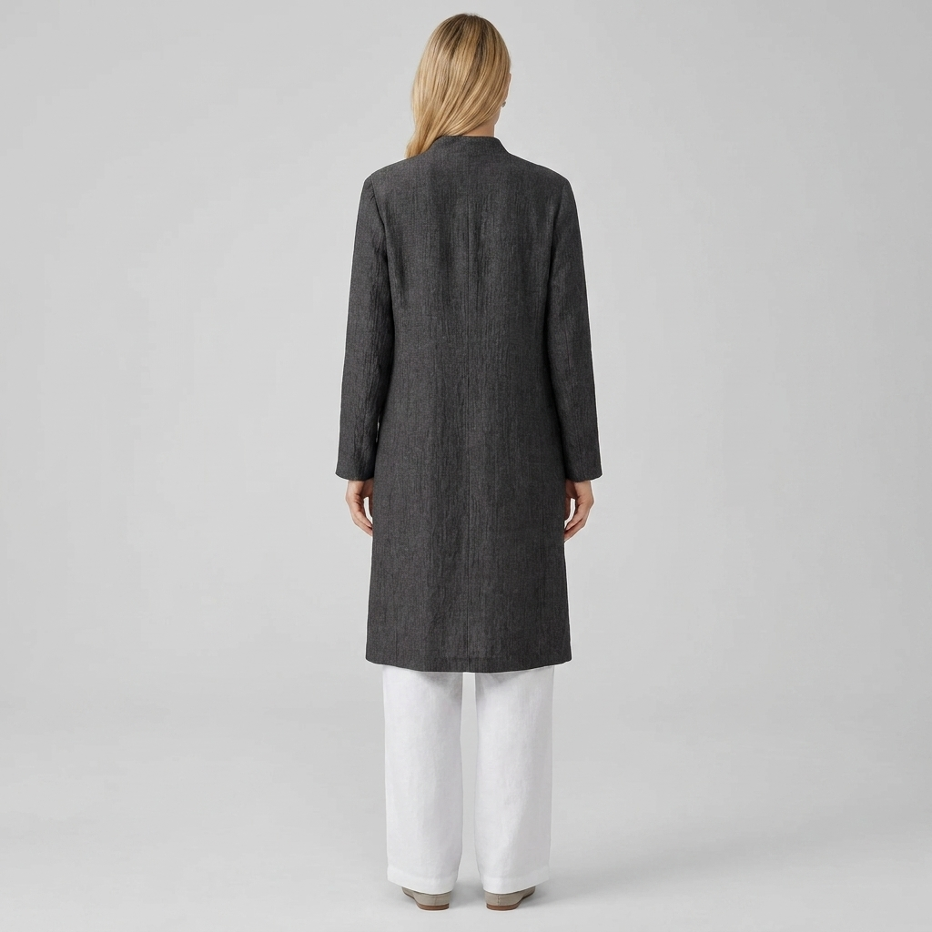 Jovia Linen Shirt Jacket | Mandarin Collar, Button-Up, Women's Fashion