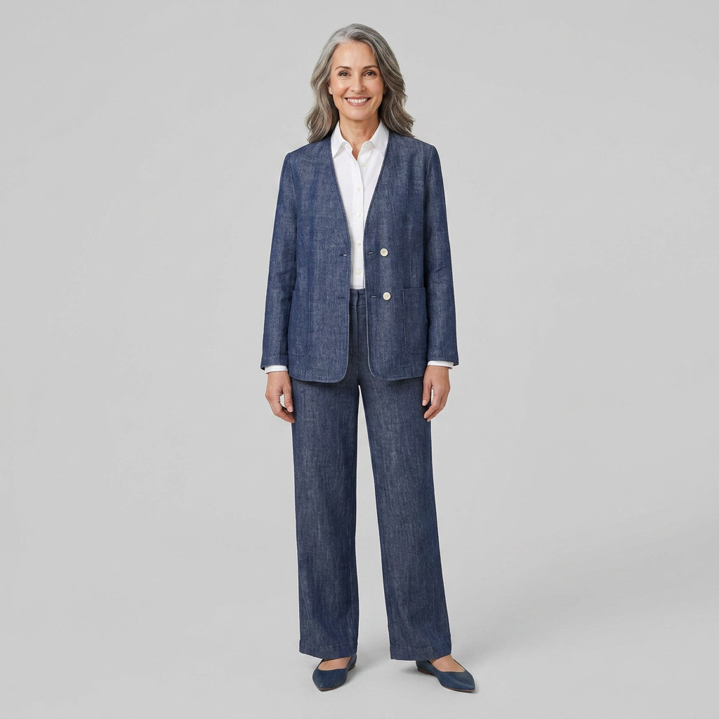 Elysian Reversible Jacket | Lyocell Linen, Denim Texture, V-Neck