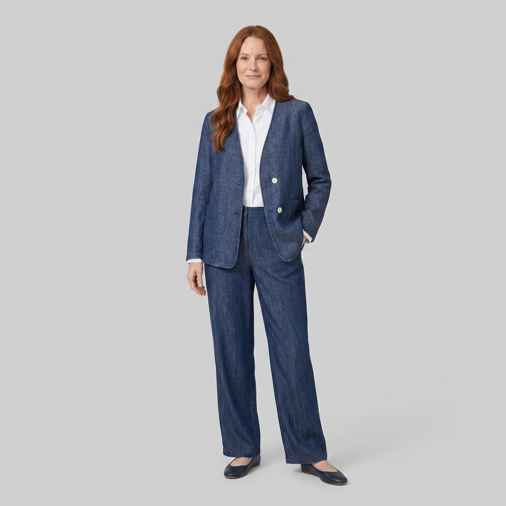 Elysian Reversible Jacket | Lyocell Linen, Denim Texture, V-Neck