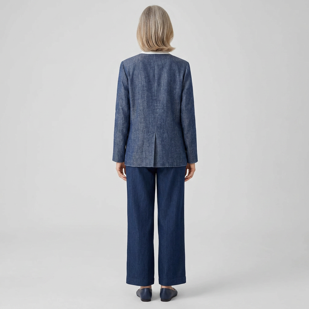 Elysian Reversible Jacket | Lyocell Linen, Denim Texture, V-Neck