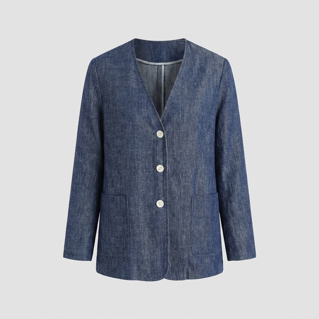 Elysian Reversible Jacket | Lyocell Linen, Denim Texture, V-Neck