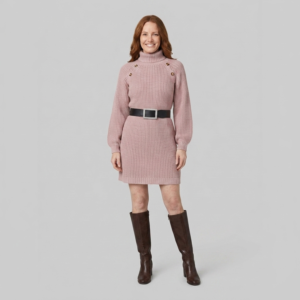 Elysia Knit Sweater Dress | Turtle Neck, A-Line Silhouette for Women