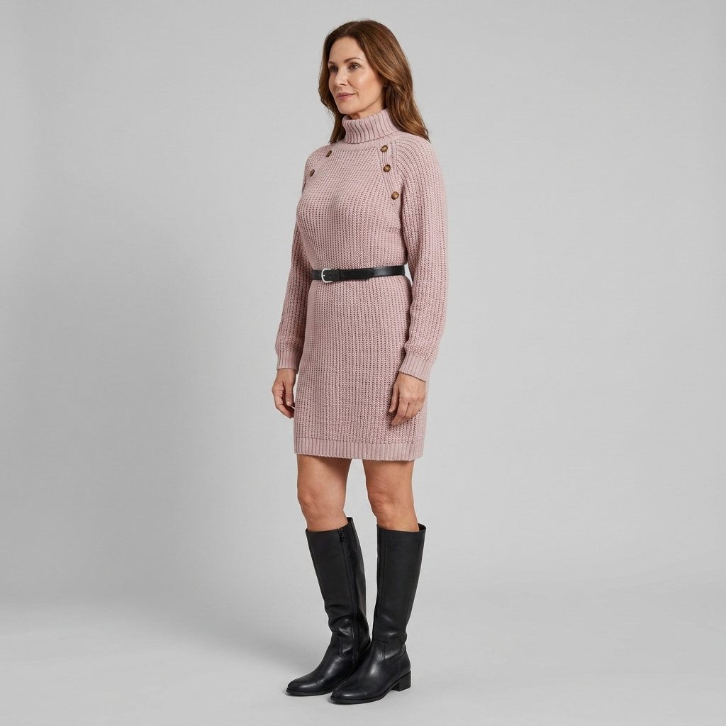 Elysia Knit Sweater Dress | Turtle Neck, A-Line Silhouette for Women