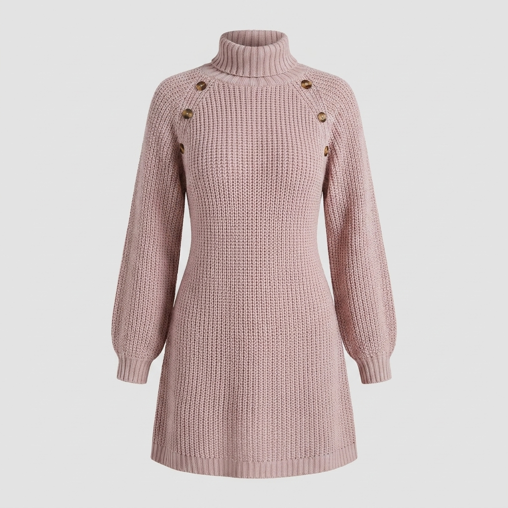 Elysia Knit Sweater Dress | Turtle Neck, A-Line Silhouette for Women
