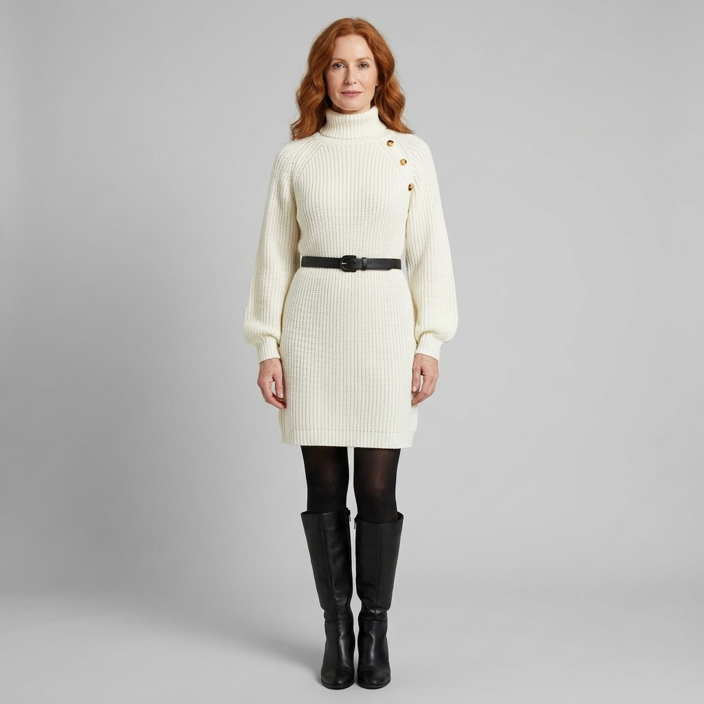 Elysia Knit Sweater Dress | Turtle Neck, A-Line Silhouette for Women