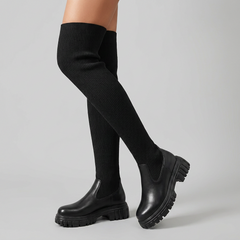 Evelyn Knee High Boots | Vegan Leather, Ribbed Design