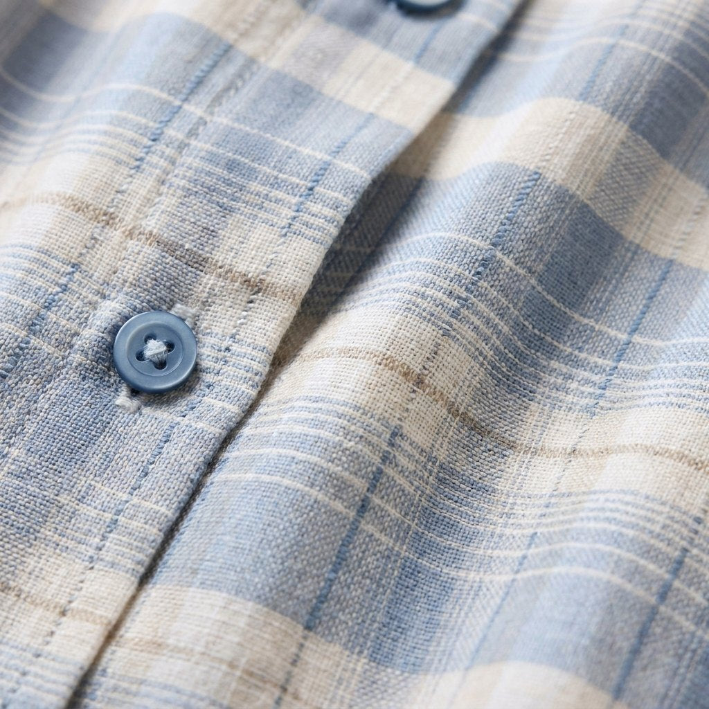 Hindley Boxy Shirt | Linen Cotton Blend, Light Blue Check