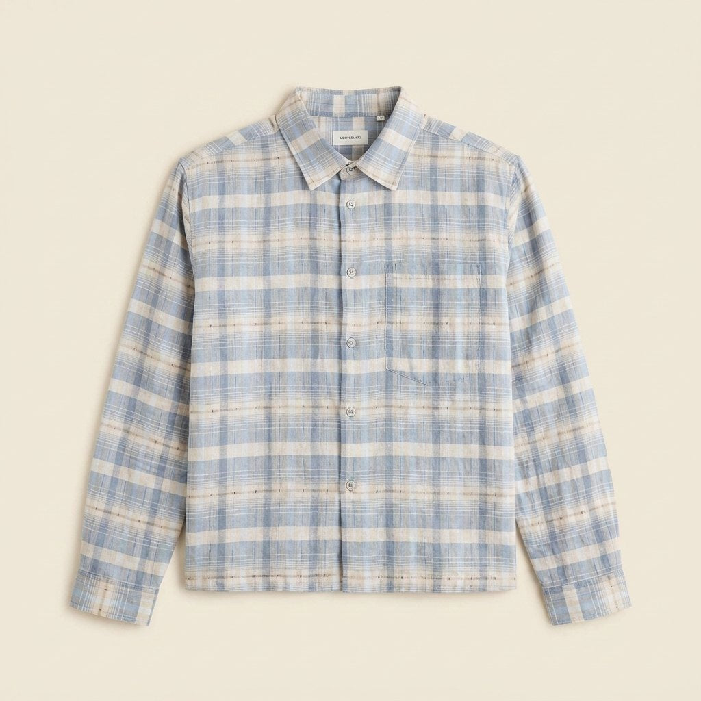 Hindley Boxy Shirt | Linen Cotton Blend, Light Blue Check