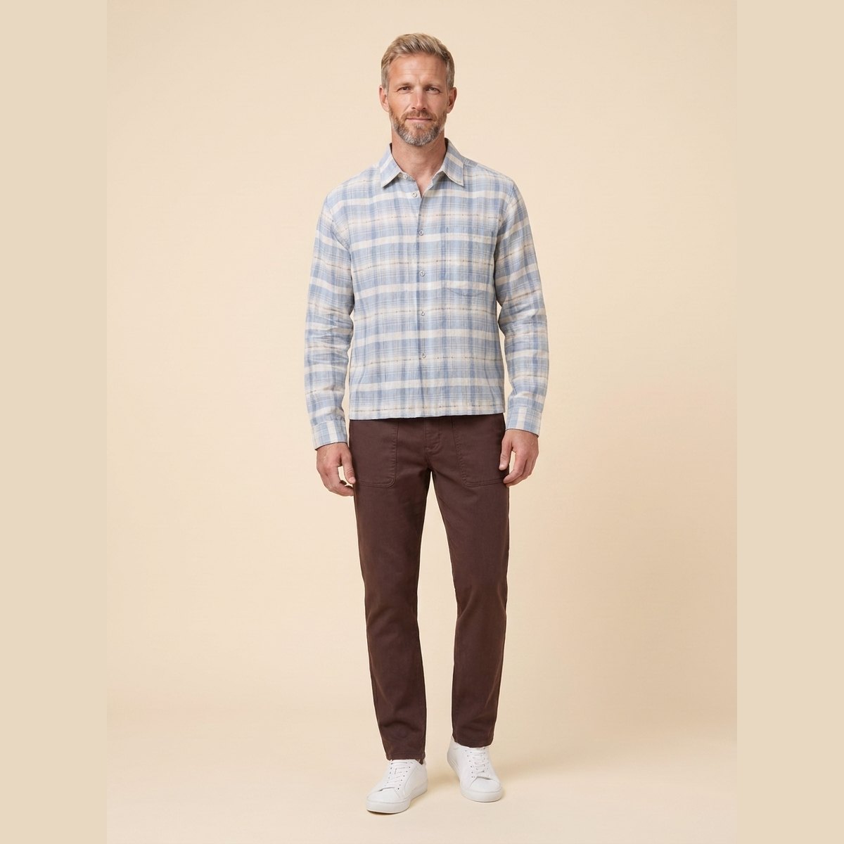 Hindley Boxy Shirt | Linen Cotton Blend, Light Blue Check