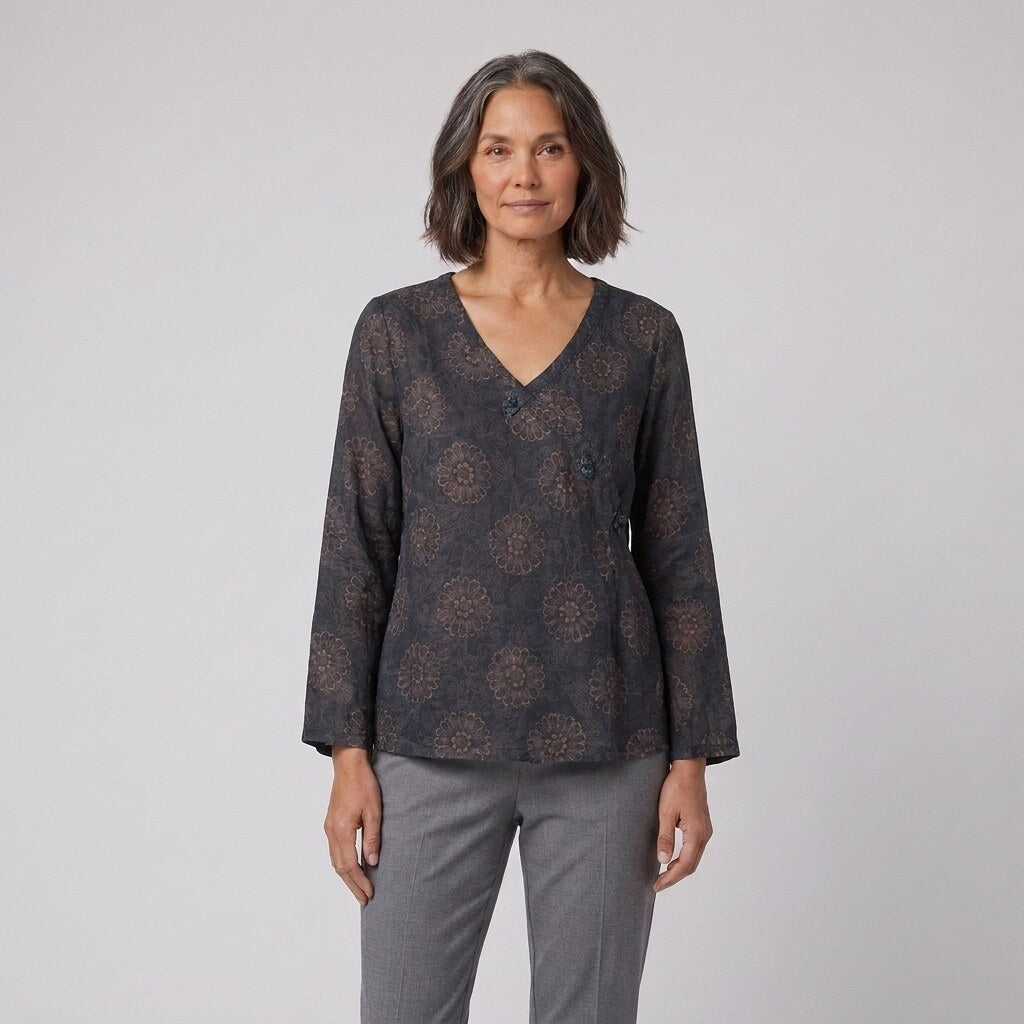 Kairo Crosswrap Blouse | Linen Blend, Asymmetrical Design for Women