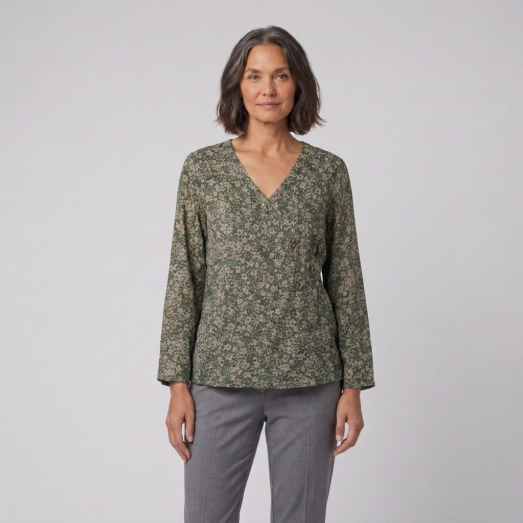 Kairo Crosswrap Blouse | Linen Blend, Asymmetrical Design for Women