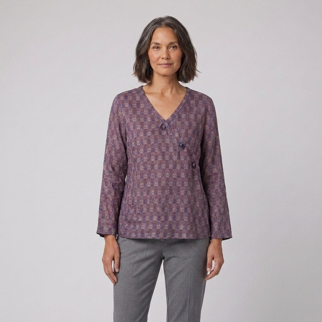 Kairo Crosswrap Blouse | Linen Blend, Asymmetrical Design for Women