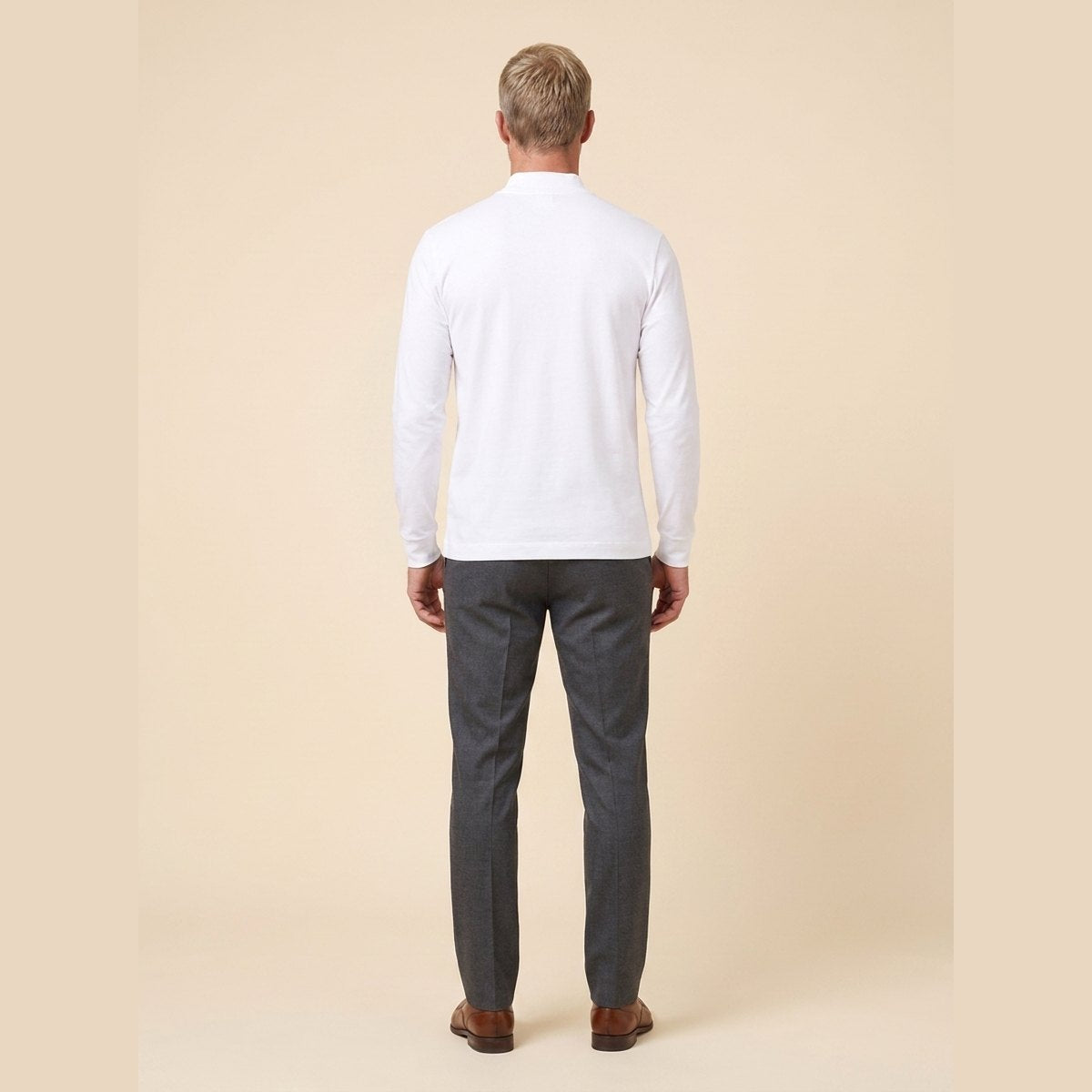 Maverick Long Sleeve T-Shirt | Brushed Cotton, Mock Neck, White