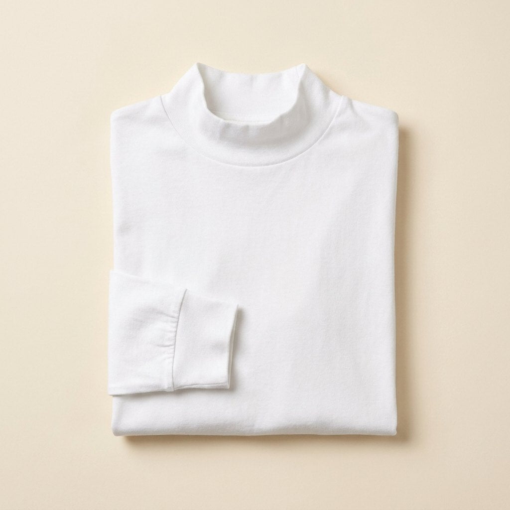 Maverick Long Sleeve T-Shirt | Brushed Cotton, Mock Neck, White