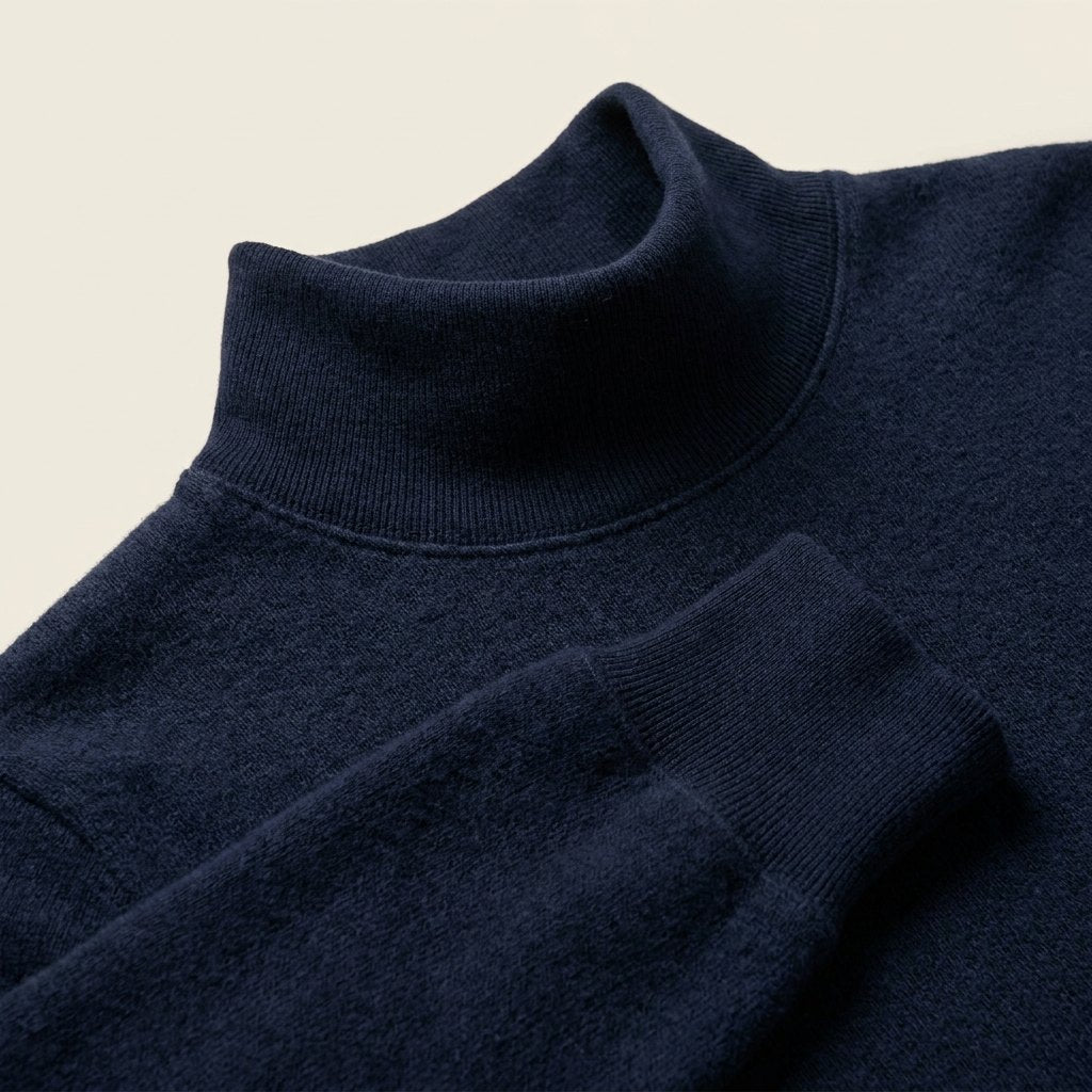 Maverick Long Sleeve T-Shirt | Soft Brushed Cotton, Mock Neck, Midnight Navy