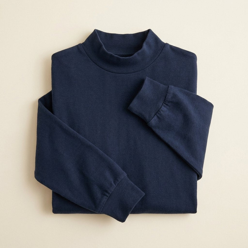 Maverick Long Sleeve T-Shirt | Soft Brushed Cotton, Mock Neck, Midnight Navy