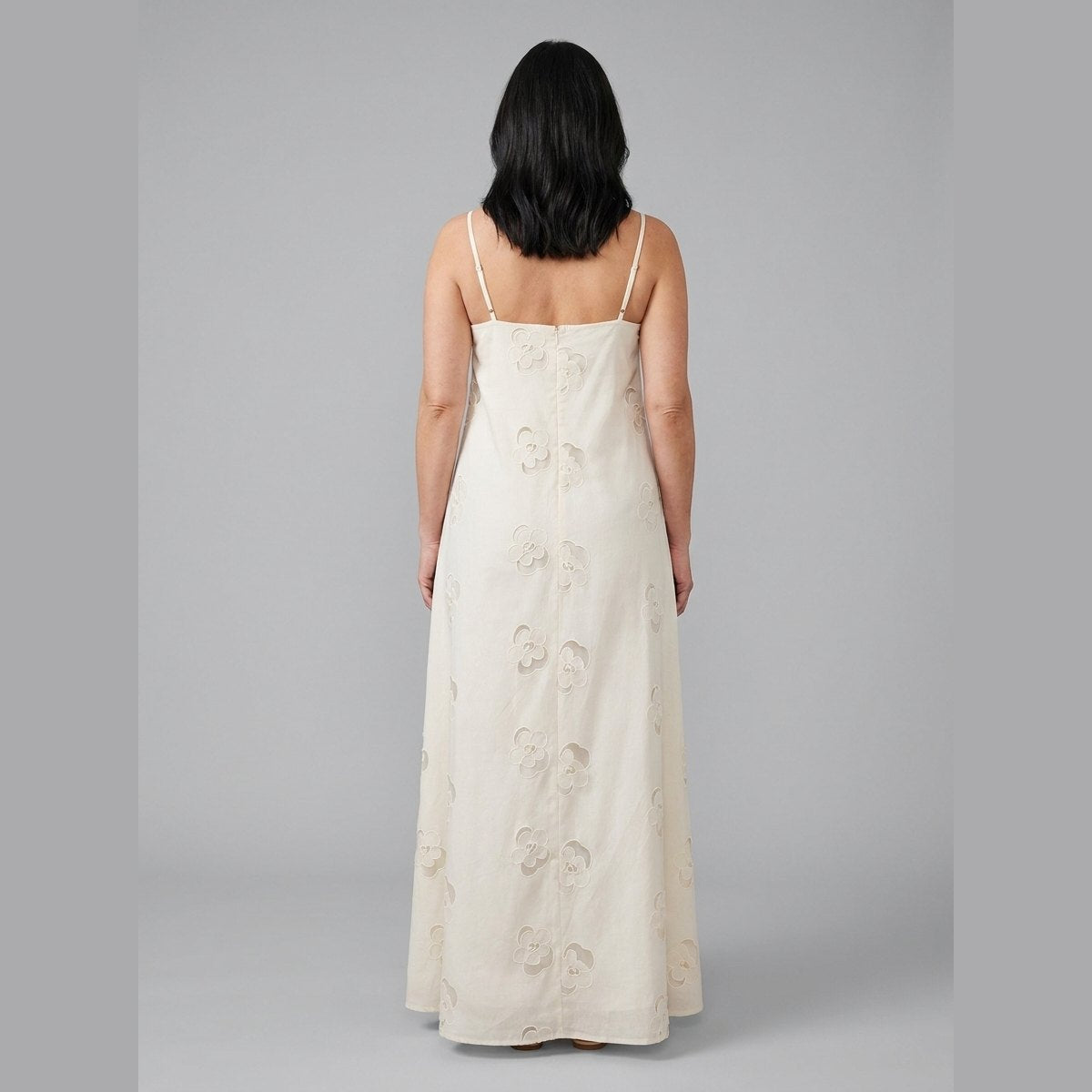 Mira Maxi Dress | Beige Cutwork, Adjustable Straps