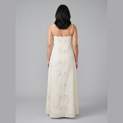 Mira Maxi Dress | Beige Cutwork, Adjustable Straps